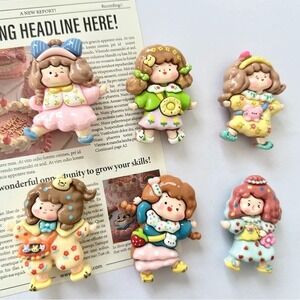 Set of 6 Cute 3D Cartoon Girl Resin Fridge Magnets – Whimsical Kitchen Decor new